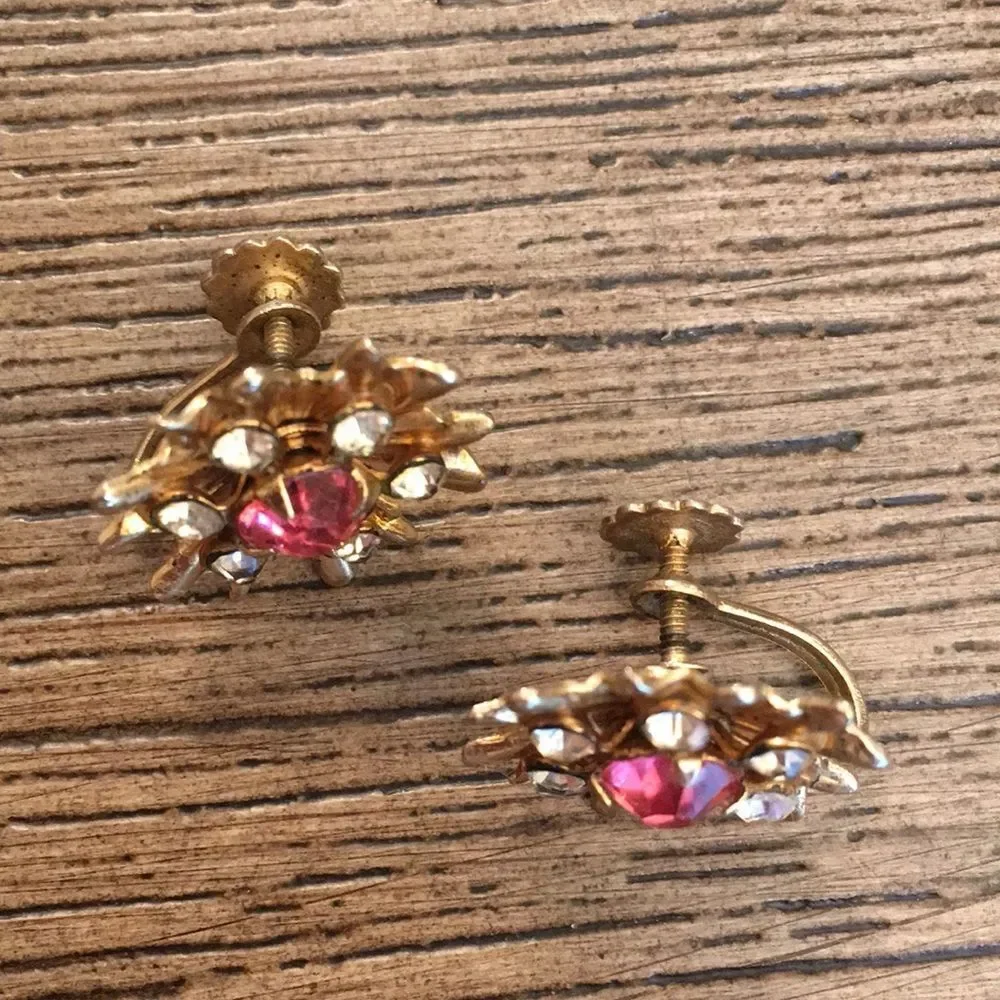 Vintage Radiant Star Rhinestone Screw Back Style Clip Earrings